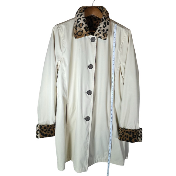 Dennis Basso Reversible Tan and Leopard Cheetah Animal Print Coat Sz L Faux Fur - Picture 10 of 10